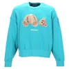 Palm Angels Bear Embroidered Sweatshirt With Print And Ribbed Details In Blue