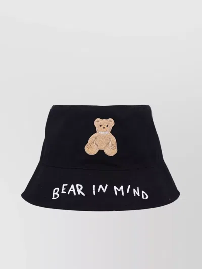 Palm Angels Bear Embroidered Wide Brim Hat In Black