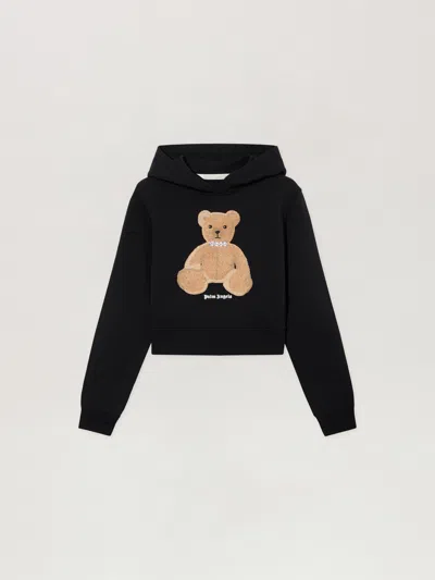 Palm Angels Teddy Bear Cropped Hoodie In Black