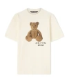 Palm Angels Bear In Mind White T-shirt With Bear Print And Logo Lettering On The Front In Cotton Man In White