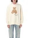 Palm Angels Cotton Crew Neck Sweatshirt With Teddy Bear Motif In Off_white_brown