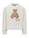 Palm Angels Cotton Crew Neck Sweatshirt With Teddy Bear Motif In White