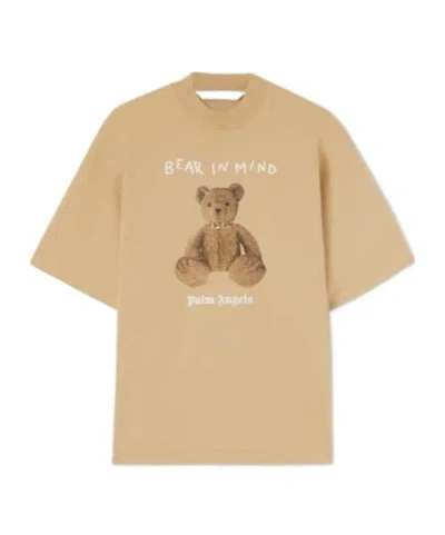 Palm Angels Bear In Mind Crewneck T-shirt In Beige Brown