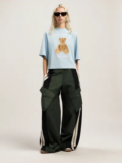 Palm Angels Bear In Mind Cropped Tee In Blue