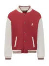 Palm Angels Red & White 'bear In Mind' Varsity Bomber Jacket In Red Off White
