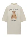 Palm Angels Bear In Mind Bear Printed T-shirt In Beige