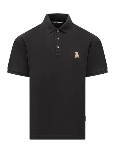Palm Angels Bear In Mind Polo Shirt In Black Brown