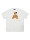 Palm Angels Bear In Mind White T-shirt With Bear Print And Logo Lettering On The Front In Cotton Man In White