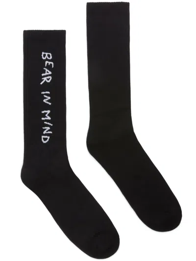 Palm Angels Bear Reminder Crew Length Ribbed Socks In Black