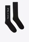 Palm Angels Bear Reminder Crew Length Ribbed Socks In Black