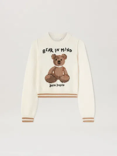 Palm Angels Bear In Mind Sweater In Off White Brown