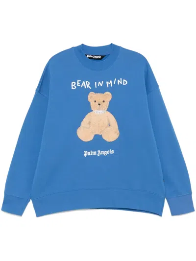 Palm Angels Bear In Mind Crewneck Sweatshirt In Blue Brown