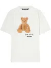 Palm Angels Bear In Mind White T-shirt With Bear Print And Logo Lettering On The Front In Cotton Man In ホワイト