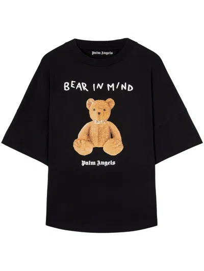 Palm Angels Bear In Mind Bear Printed Crewneck T-shirt In Black