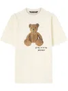 Palm Angels Bear In Mind White T-shirt With Bear Print And Logo Lettering On The Front In Cotton Man In Neutrals