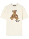 Palm Angels Bear In Mind White T-shirt With Bear Print And Logo Lettering On The Front In Cotton Man In White