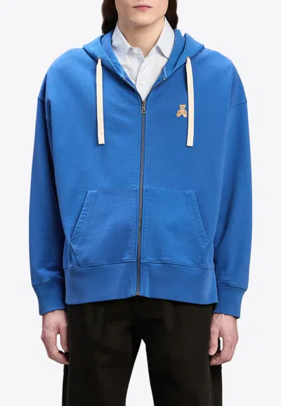 Palm Angels Bear In Mind Zip-up Hoodie In Blue Brown