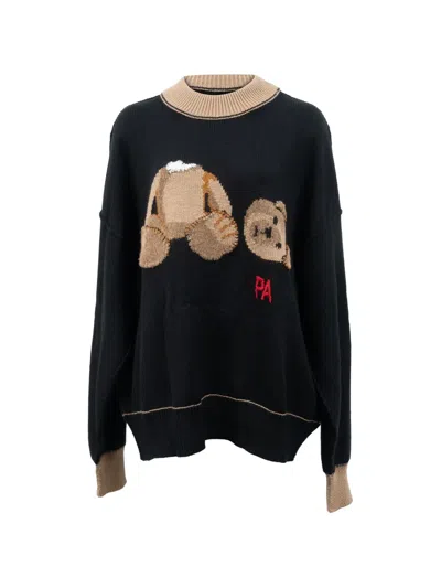 Pre-owned Palm Angels Bear Intarsia Sweater In Black
