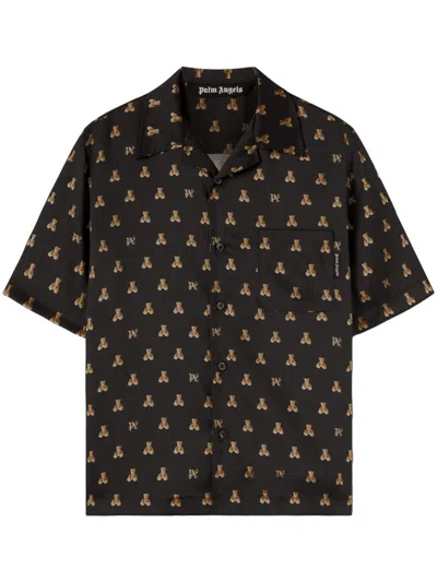 Palm Angels Bear In Mind Bowling Shirt In Brown