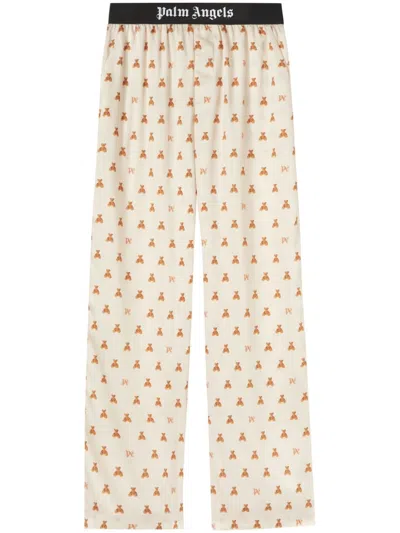 Palm Angels Bear Monogram Trousers In Neutro