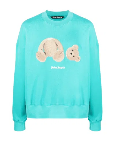 Palm Angels Bear Motif Crew Neck Sweatshirt In Blue