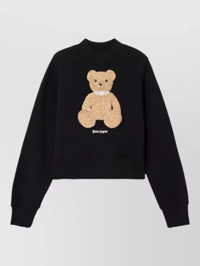 Palm Angels Bear Motif Knit Crew Neck Sweatshirt In Black