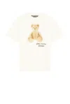 Palm Angels Bear In Mind White T-shirt With Bear Print And Logo Lettering On The Front In Cotton Man In Off White