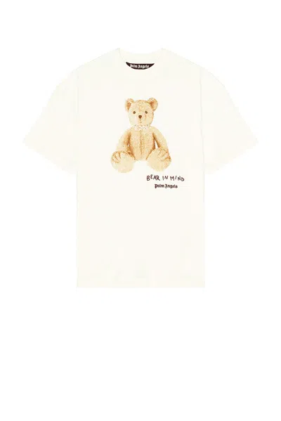 Palm Angels Bear In Mind White T-shirt With Bear Print And Logo Lettering On The Front In Cotton Man