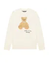 Palm Angels Cotton Crew Neck Sweatshirt With Teddy Bear Motif In Off White