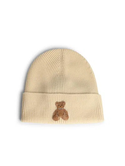 Palm Angels Bear Patch Knitted Beanie In Beige