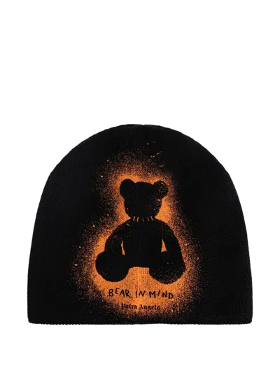 Palm Angels Bear-print Beanie Hat In Black