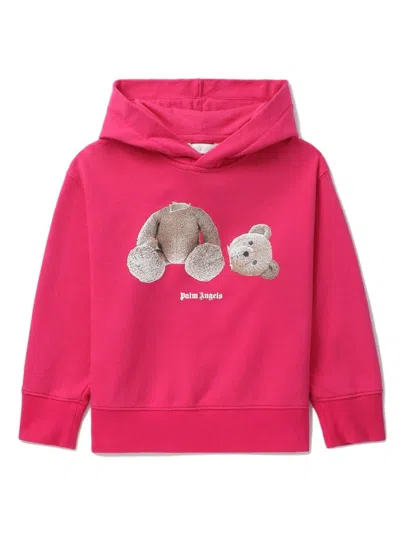 Palm Angels Bear-print Cotton Hoodie In Pink