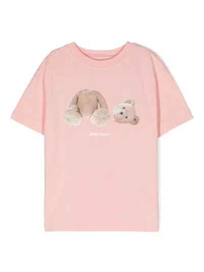 Palm Angels Kids' Bear-print Organic Cotton T-shirt In 3060 3060 Pink Brown