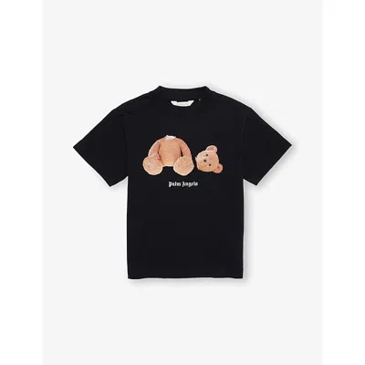 Palm Angels Kids' Bear-print Short-sleeves Cotton-jersey T-shirt 4-12 Years Black Brown