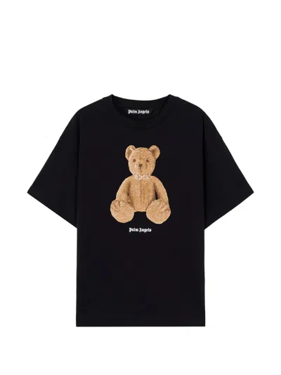 Palm Angels Cotton Crew Neck T Shirt Teddy Bear In Black
