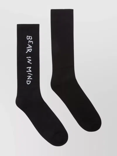 Palm Angels Bear Reminder Crew Length Ribbed Socks In Black