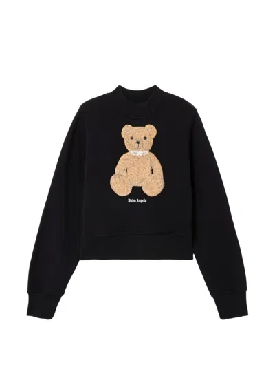 Palm Angels Bear Motif Knit Crew Neck Sweatshirt In Black