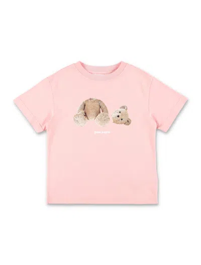 Palm Angels Kids' Bear Print T-shirt In Pink Brown