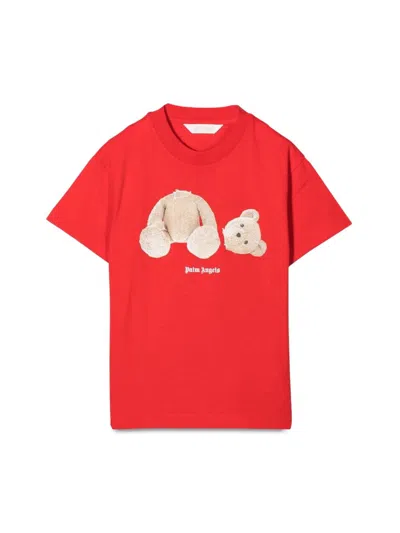 Palm Angels Kids' Bear Print Cotton Jersey T-shirt In Red