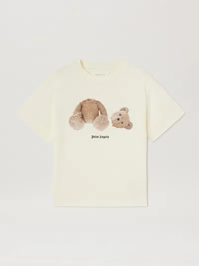 Palm Angels Kids'  Bear T-shirt S/s Butter Brow In Neutral