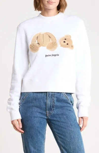 Palm Angels Bear Terry Appliqué Sweatshirt In White/brown