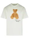 Palm Angels Bear In Mind White T-shirt With Bear Print And Logo Lettering On The Front In Cotton Man In White