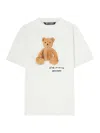 Palm Angels Bear In Mind White T-shirt With Bear Print And Logo Lettering On The Front In Cotton Man In White