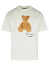 Palm Angels Bear In Mind White T-shirt With Bear Print And Logo Lettering On The Front In Cotton Man In White