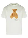 Palm Angels Bear In Mind White T-shirt With Bear Print And Logo Lettering On The Front In Cotton Man In White