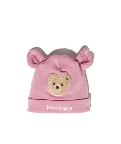 Palm Angels Bear Wool Knitted Beanie In Pink