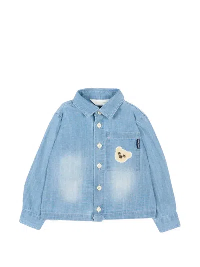 Palm Angels Babies' Bear-appliqué Long-sleeves Shirt In Blue