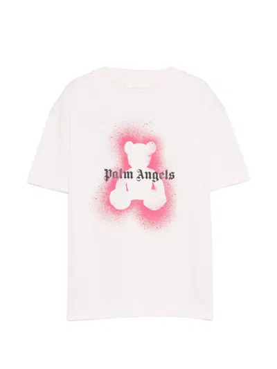 Palm Angels Kids' Bear-print Logo T-shirt In Neutral