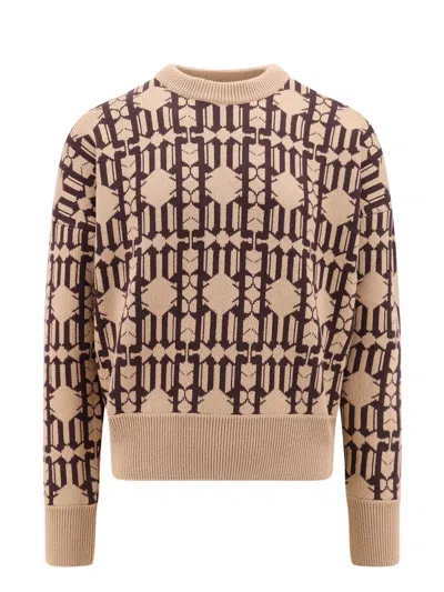 PALM ANGELS PALM ANGELS BEIGE AND BROWN COTTON-WOOL BLEND JUMPER