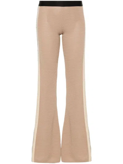 PALM ANGELS BEIGE BEIGE LOGO TAPE KNITTED TROUSERS